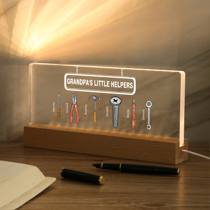 6 Names - Personalised Repair Tool Pattern Table Lamp Customized Text Father's Day Gift for Grandad/Dad