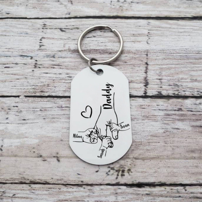 3 Names - Personalised Holding Hands Keyring with name and text Gift for Dad