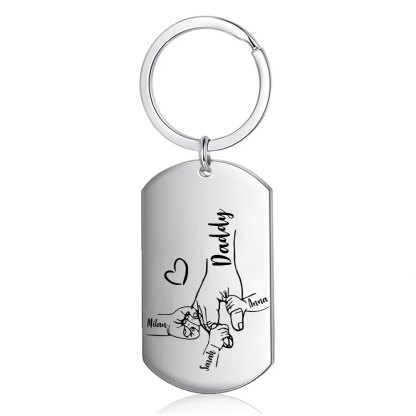 3 Names - Personalised Holding Hands Keyring with name and text Gift for Dad
