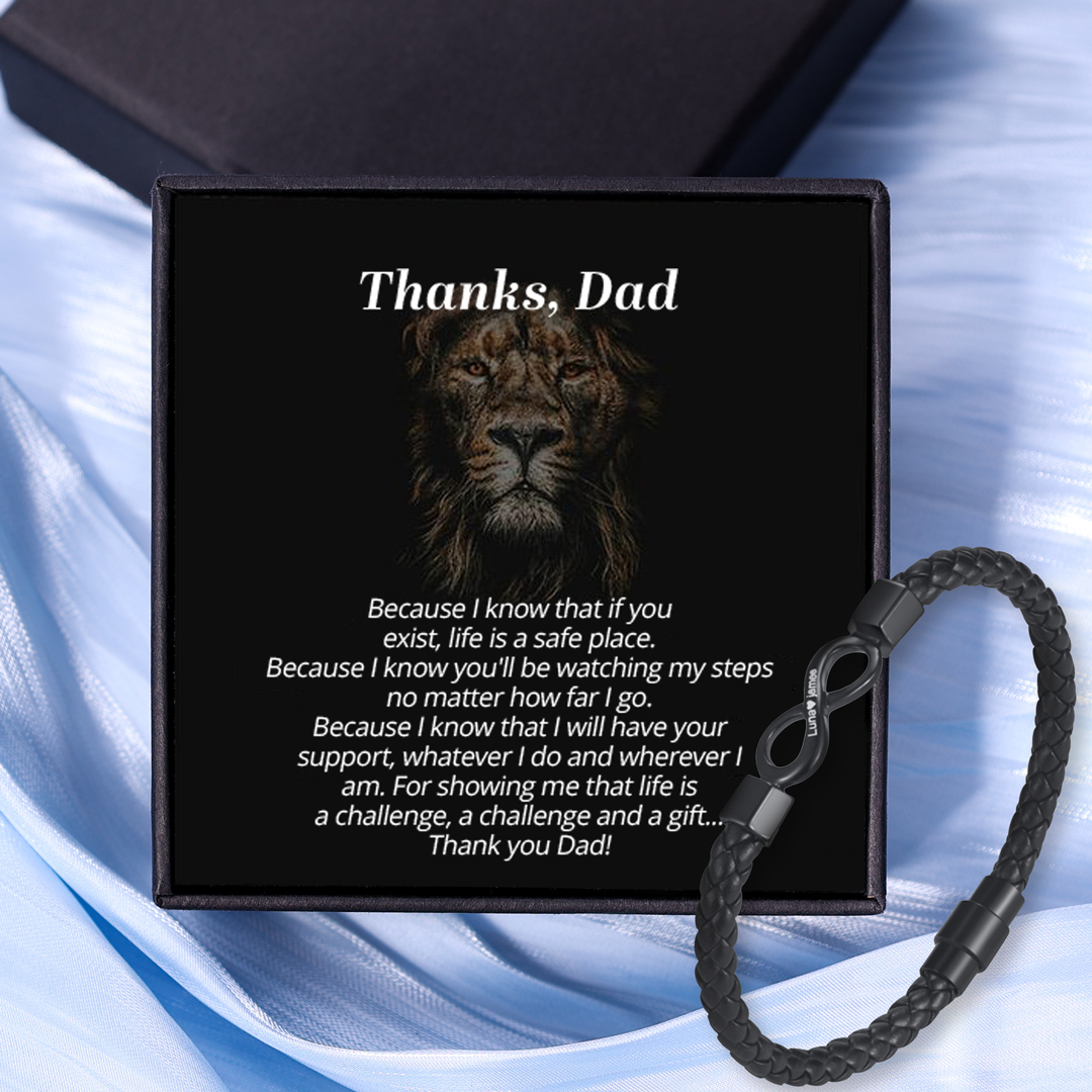 Personalised Custom Name Leather Bracelet Gift Set, Custom Name Men's Bracelet Gift for Dad