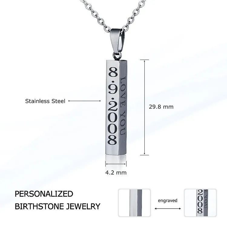 Vertical Bar Necklace Engraved 4 Side 3D Bar Necklace with 4 Names Personalized Women pendant