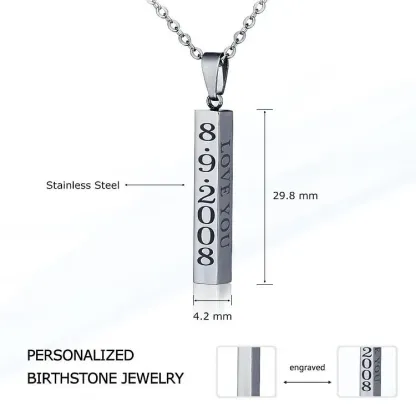 Vertical Bar Necklace Engraved 4 Side 3D Bar Necklace with 4 Names Personalized Women pendant
