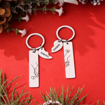 Personalised Hand in Hand Couple Keyring Set Engrave Name Matching Couple Gifts, Special Gift Set with Gift Card Gift Box For Him
