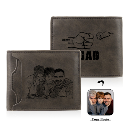 2 Names - Personalised Photo Custom Leather Men's Folding Wallet as a Father's Day Gift for Dad