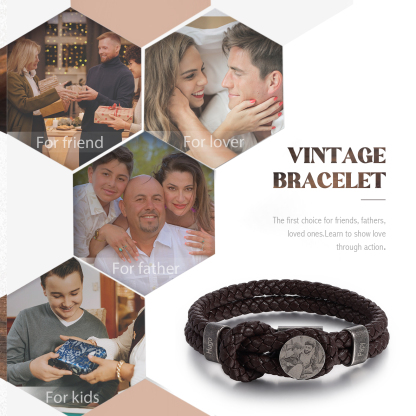 2 Names-Personalised Mens Photo Bracelet Engraved with Names, Custom Special Men's Braided Name Bracelet