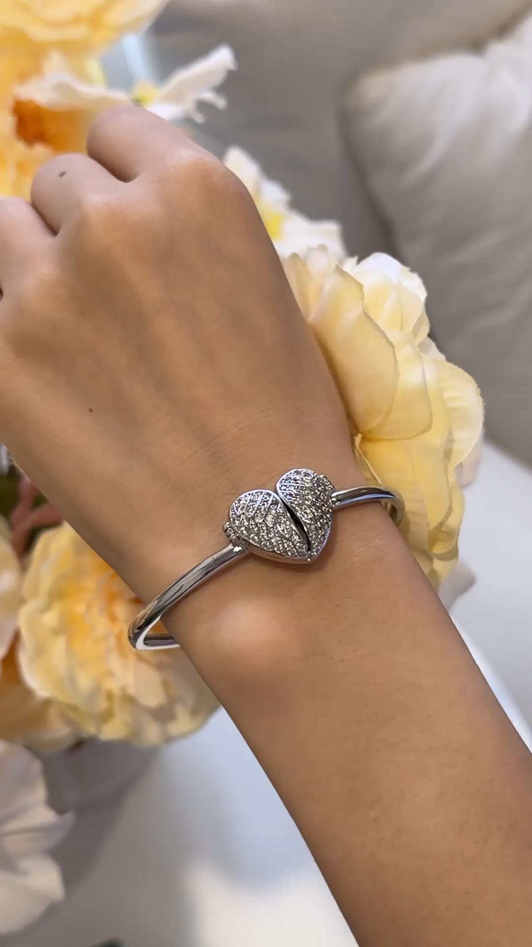 Personalised Memorial Angel Wing Heart Photo Cuff Bracelet