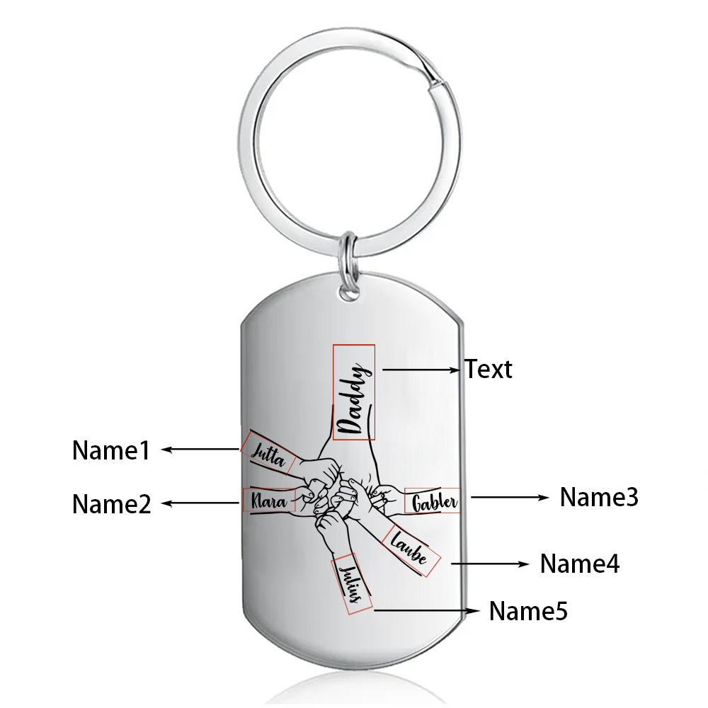 5 Names - Personalised Holding Hands Keyring with name and text Gift for Dad