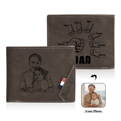 7 Names - Personalised Fist Bump Photo Custom Leather Men's  Wallet as a Father's Day Gift for Dad