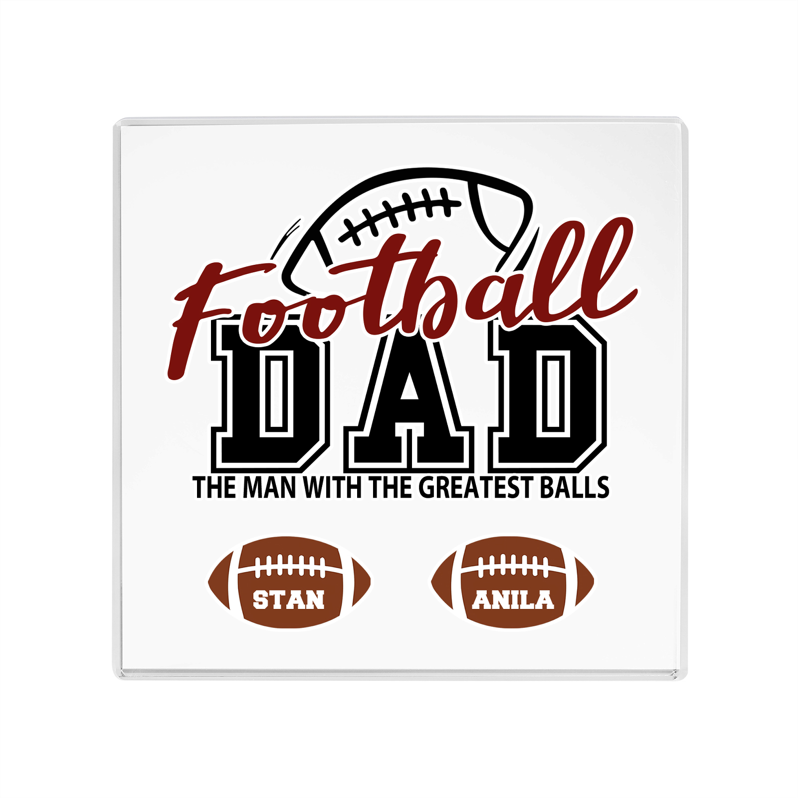 2 Names - Personalised Football Acrylic Keepsake Customized Name Acrylic Plaque Decoration Father's Day Gift for Dad