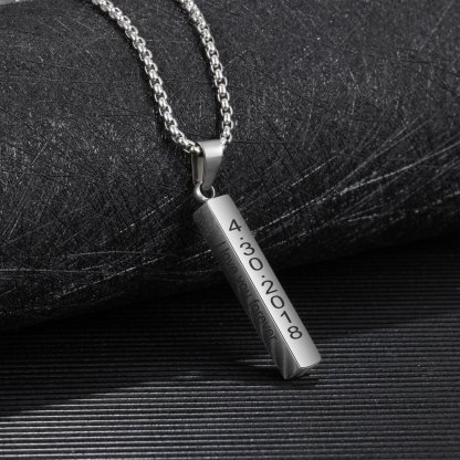 Personalised 3D Bar Necklace 4 Sides Vertical Bar Necklace For Him