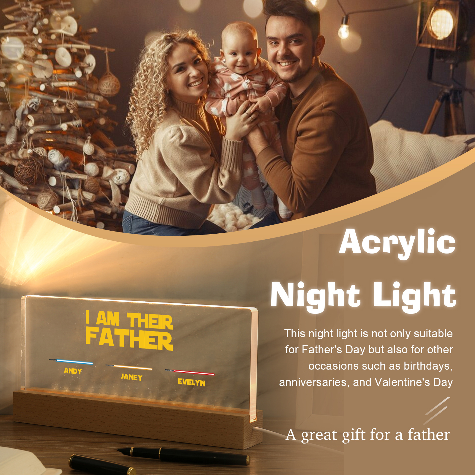 3 Names-Personalised Star Wars Logo Table Lamp-I am their dad-Father's Day Gift For Dad