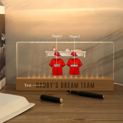 2 Names - Personalised Baseball Jersey Desk Lamp - Dad's Dream Team - Father's Day Gift for Dad