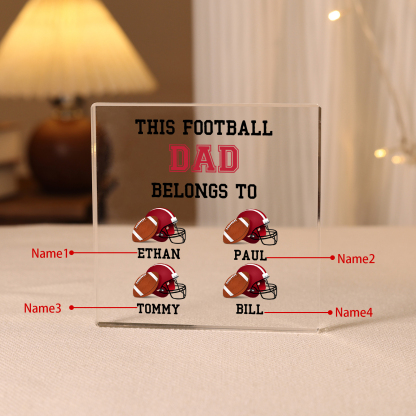 4 Names -Personalised Football Acrylic Keepsake Customized Name Acrylic Plaque Ornament Father's Day Gift for Dad