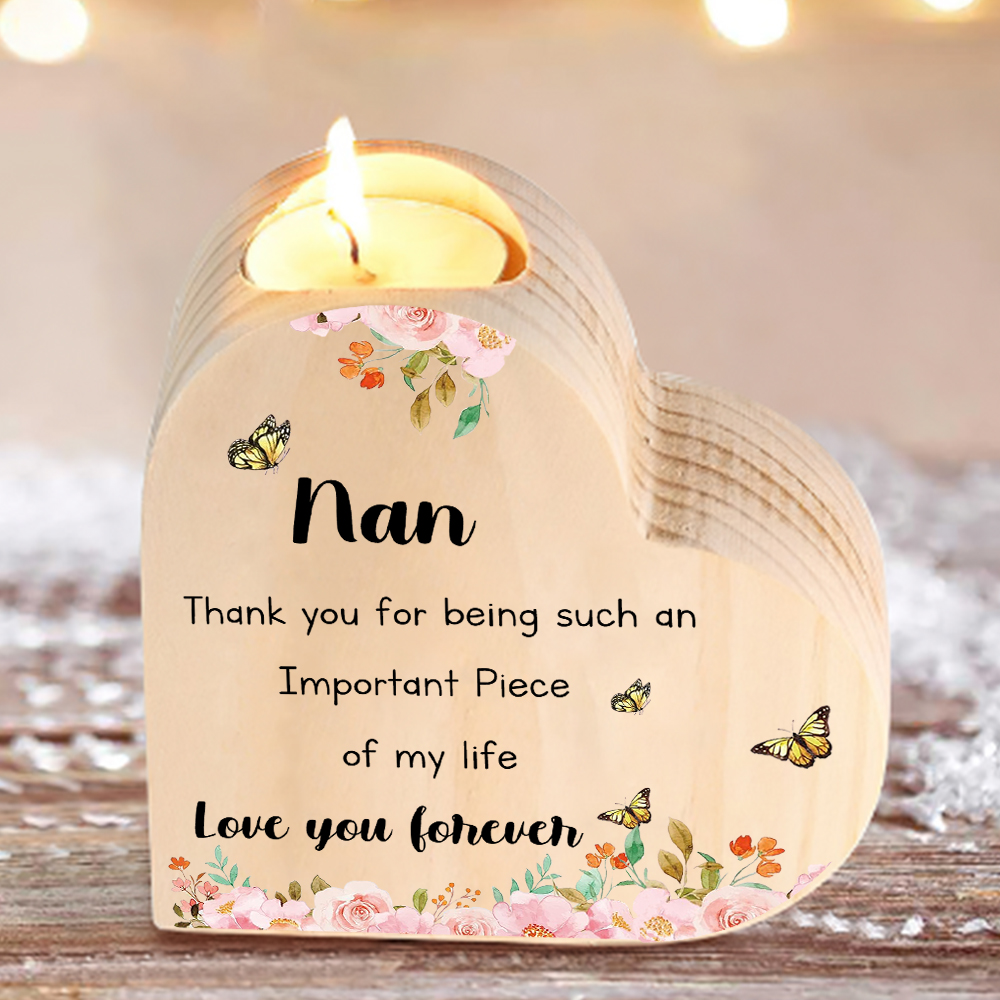 To My Nan Flower Candlesticks-Love You Forever-Heart Wooden Candle Holder from Granddaughter
