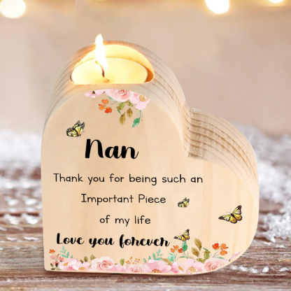To My Nan Flower Candlesticks-Love You Forever-Heart Wooden Candle Holder from Granddaughter