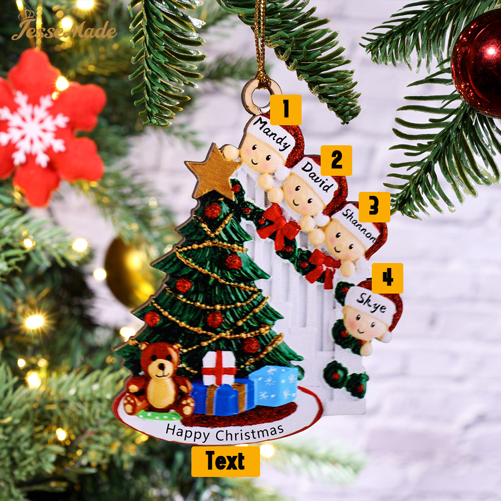 Personalised Peeking Family Christmas Hanging Ornament 2-9 Names