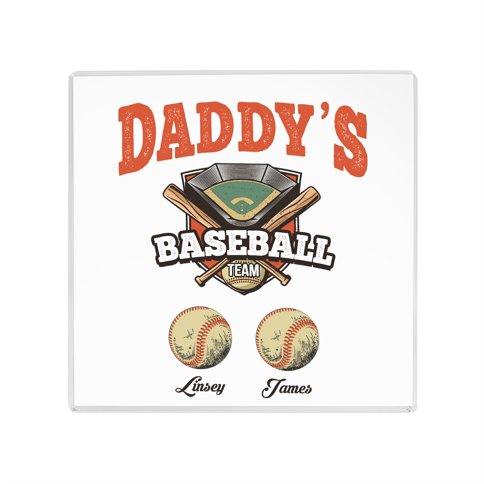 2 Names - Personalised Baseball Acrylic Keepsake Customized Name Acrylic Plaque Decoration Father's Day Gift for Dad