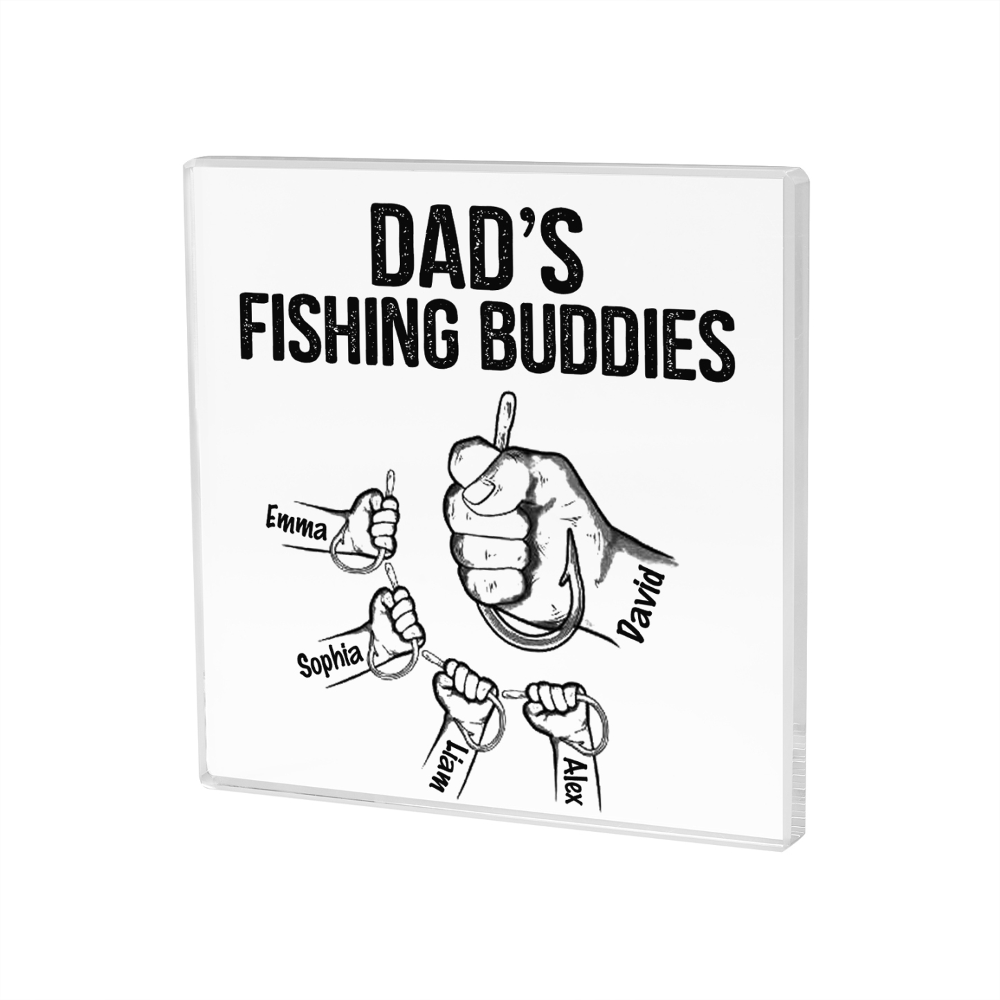 5 Names - Personalised Fishhook Fist Bump Pattern Family Acrylic Keepsake Customized Name Acrylic Home Decor Gift for Dad