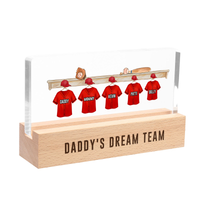 5 Names - Personalised Baseball Jersey Desk Lamp - Dad's Dream Team - Father's Day Gift for Dad