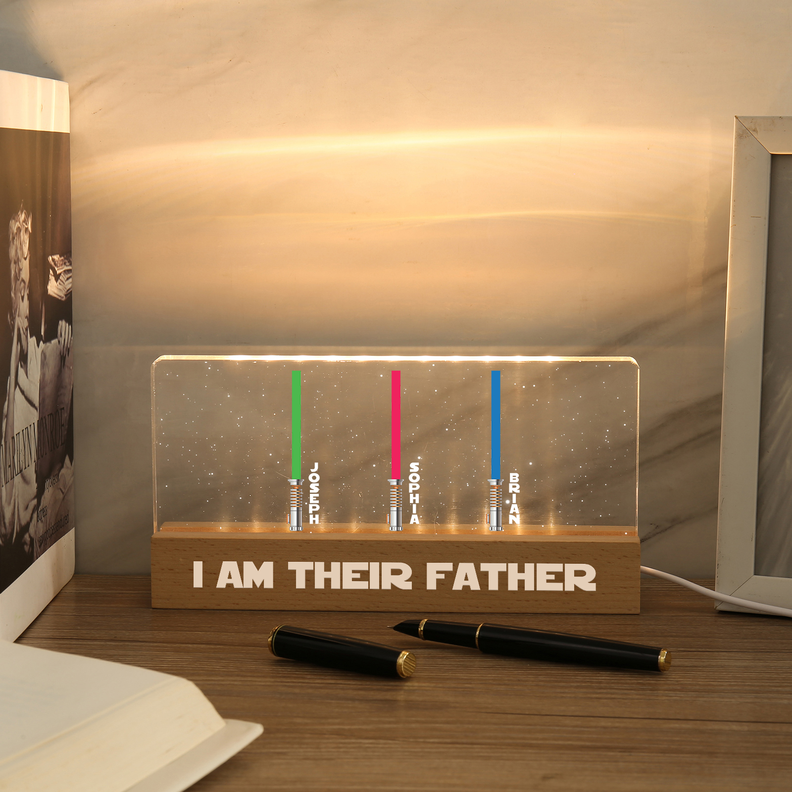 Personalised Star Wars Logo Father's Day Gift - I'm Their Dad - Table Lamp with 3 Names