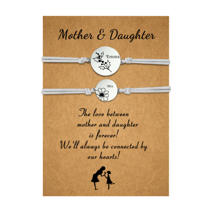 Jessemade UK 2PCS Personalized 2 Birthflowers and 2 Names Elastic Stainless Steel Bracelet Mother and Daughter Back to School Gift for Daughter 19.99 n2-f2