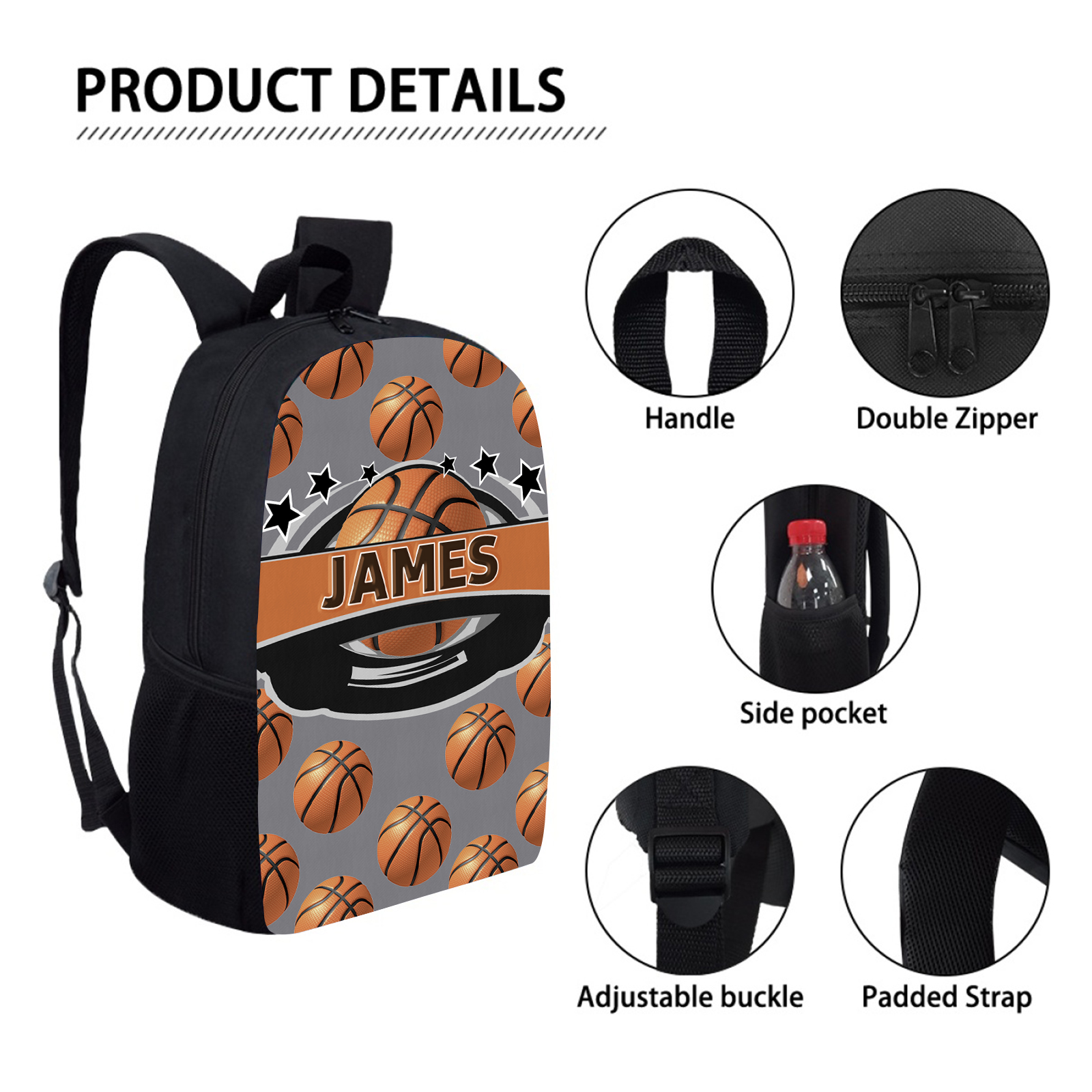 Personalised Basketball Name School Bag Boys Black Backpack Customized Schoolbag Travel Bag For Kids