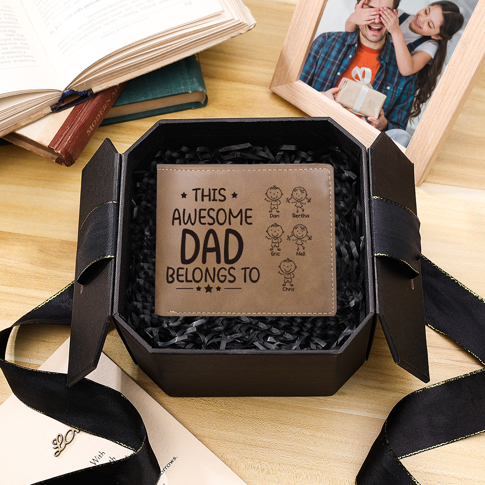 5 Names-Personalised Doll Customized Leather Men's Wallet Customized Name Folding Wallet With Gift Box for Dad