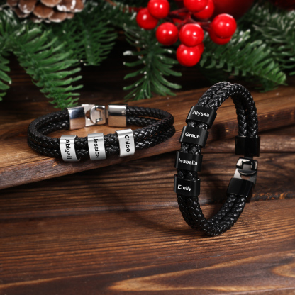Personalised 1-8 Names Braided Leather Bracelet for Him