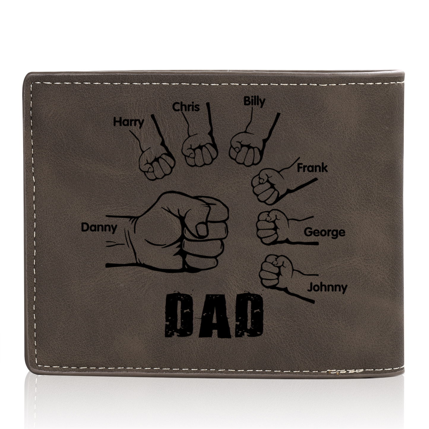 7 Names - Personalised Fist Bump Photo Custom Leather Men's  Wallet as a Father's Day Gift for Dad