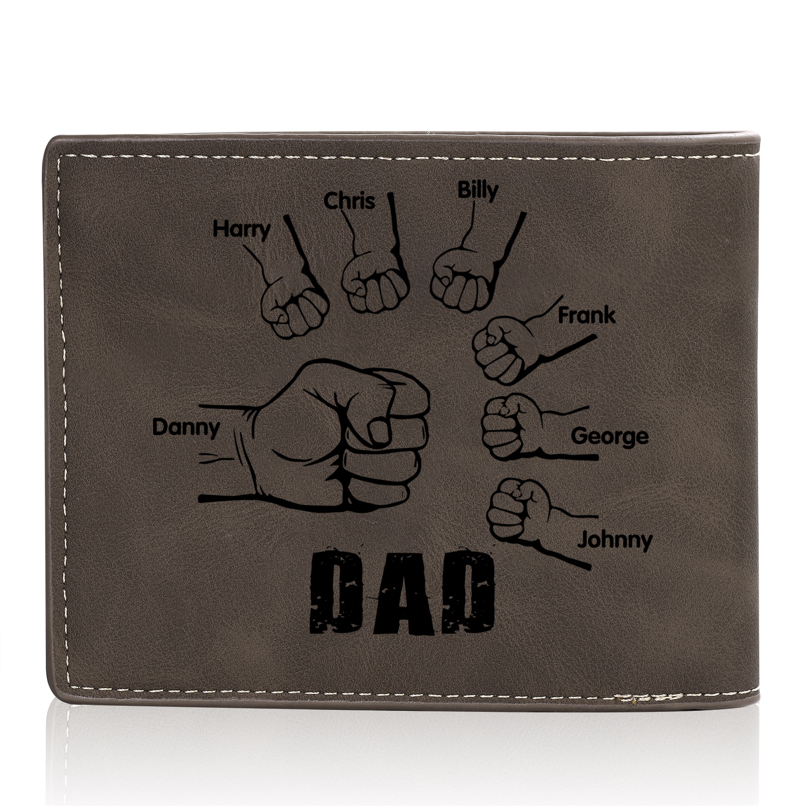 7 Names - Personalised Fist Bump Photo Custom Leather Men's  Wallet as a Father's Day Gift for Dad