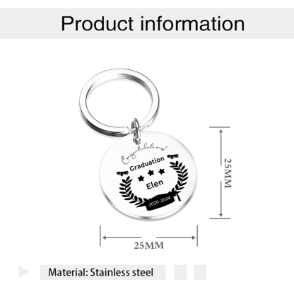 Personalised Name & Text Exquisite Round Graduation Keyring Gift For Her/Him