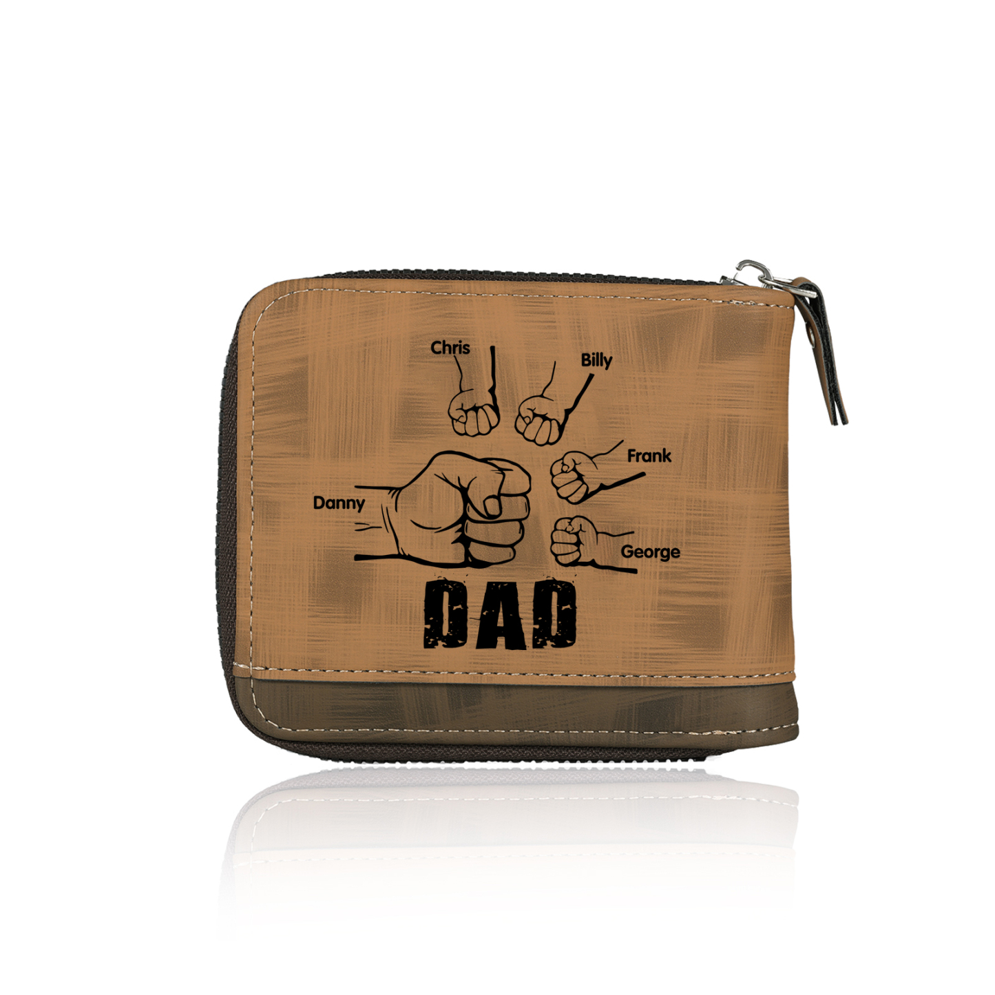 5 Names - Personalised Photo Custom Leather Men's Zipper Wallet as a Father's Day Gift for Dad