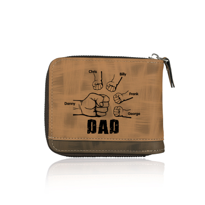 5 Names - Personalised Photo Custom Leather Men's Zipper Wallet as a Father's Day Gift for Dad