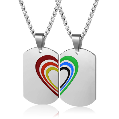2 PCS Personalised Custom Name Rainbow Bar Heart Necklace Set LGBT Pride Gifts