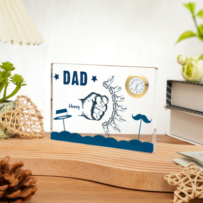8 Names - Personalised Fist Bump Custom Name Acrylic Clock Ornament Father's Day Gift for Dad