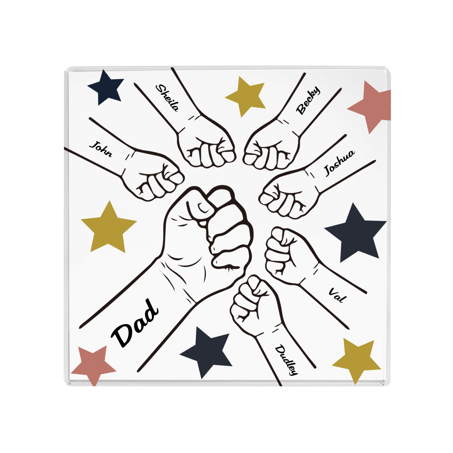 7 Names - Personalised Fist Bump Family Acrylic Keepsake Customized Name Acrylic Home Decor Gift for Dad