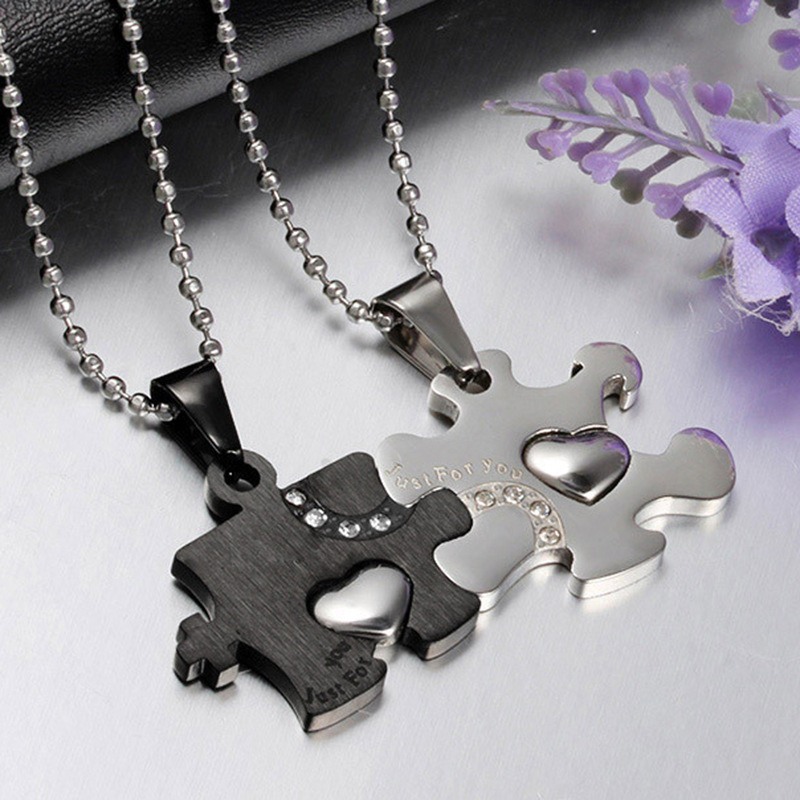 Just For You Couple Matching Necklace Puzzle Heart Necklace Valentines Day Gifts for Women Men