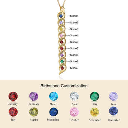 9 Names-Personalised Birthstones Necklace Set With Rose Gift Box-Custom Cascading Pendant Necklace Engraving 9 Names Gifts for Her