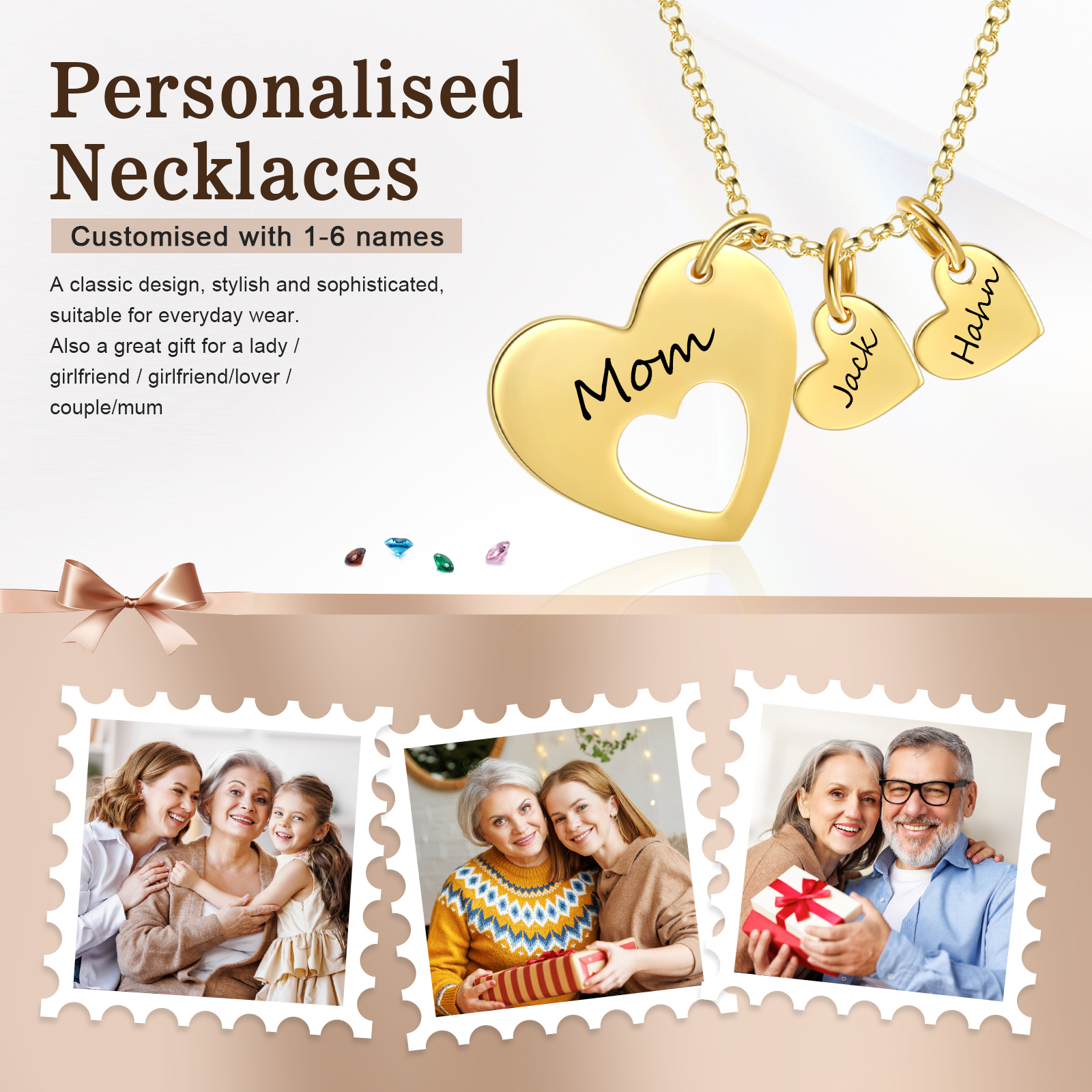 2 Names - Personalised Love Pendant Necklace with Gift Box Customized Name Gift for Her