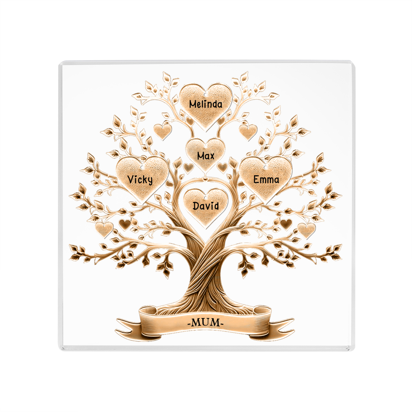 5 Names-Personalised Family Tree Acrylic Keepsake-Custom Text and Names-Acrylic Plaque Home Decoration Gift for Family/Dad/Grandad