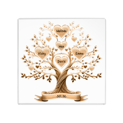 5 Names-Personalised Family Tree Acrylic Keepsake-Custom Text and Names-Acrylic Plaque Home Decoration Gift for Family/Dad/Grandad