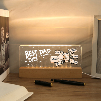 6 Names - Personalised Fist Bump Lamp - Best Dad Ever - Father's Day Gift for Dad