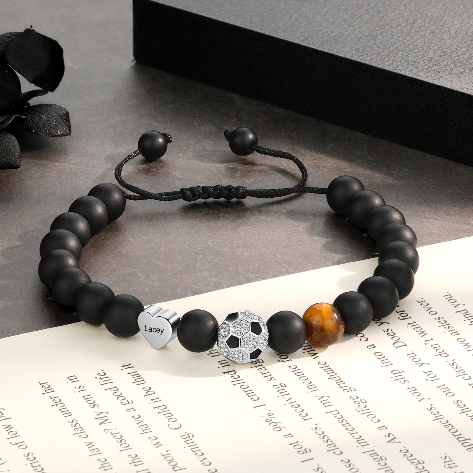 2024 Graduation Gifts - Personalised Obsidianite Name Mens Ball Bracelet, Gift for Him