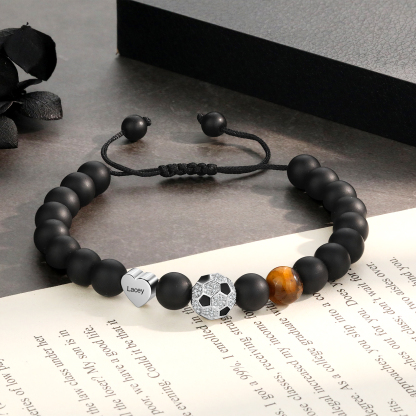 2024 Graduation Gifts - Personalised Obsidianite Name Mens Ball Bracelet, Gift for Him