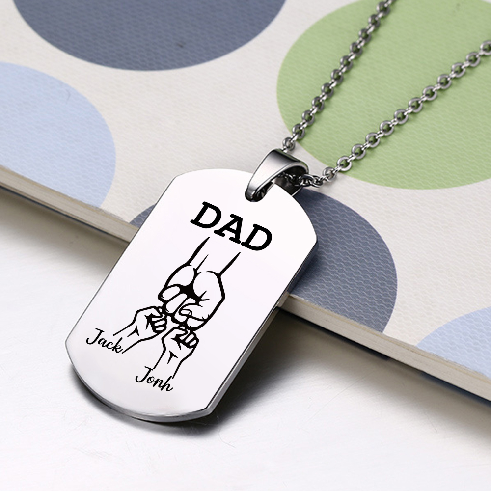 3 Names-Personalised Dad Photo Fist Stainless Steel Necklace-Custom Names and Photo Necklace for Father/Grandad