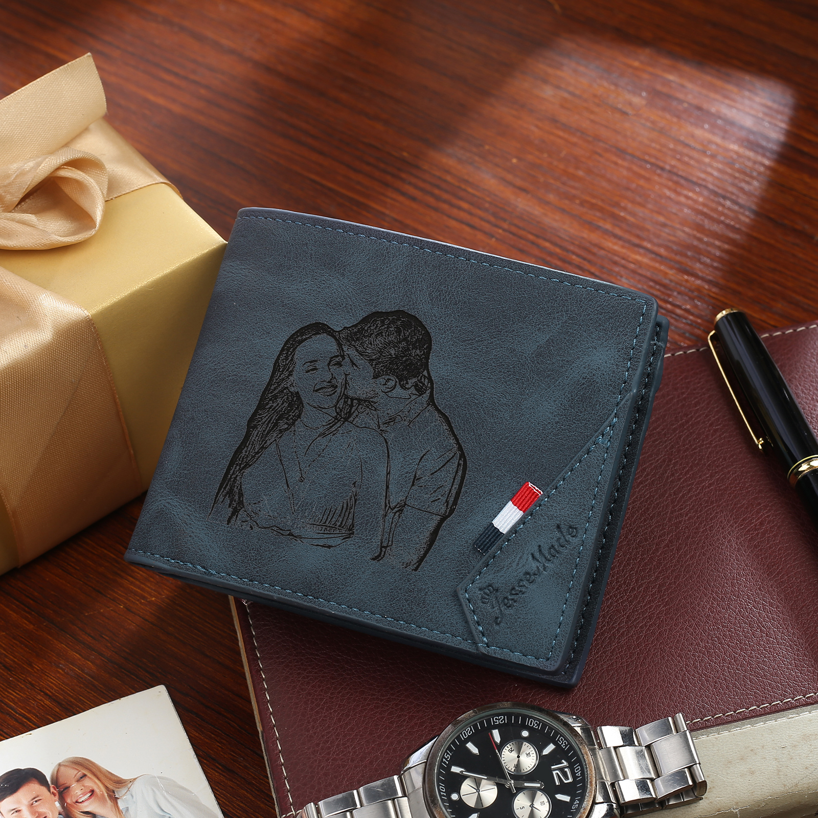 Personalised Photo&Name&Leather Men's Wallet With Card Slot Gift For Him