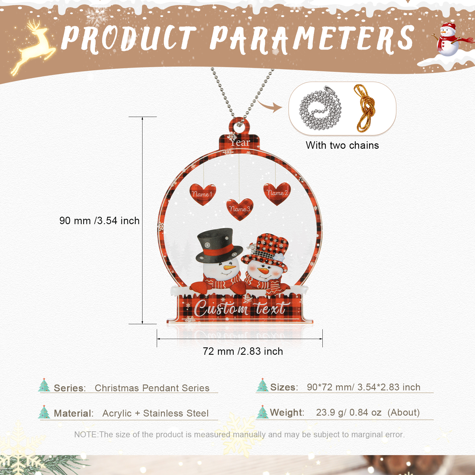 3 Names-Personalised Family Acrylic Christmas Xmas Tree Decoration Ornament-Custom 3 Names And Text Hanging Ornament Gifts For Family