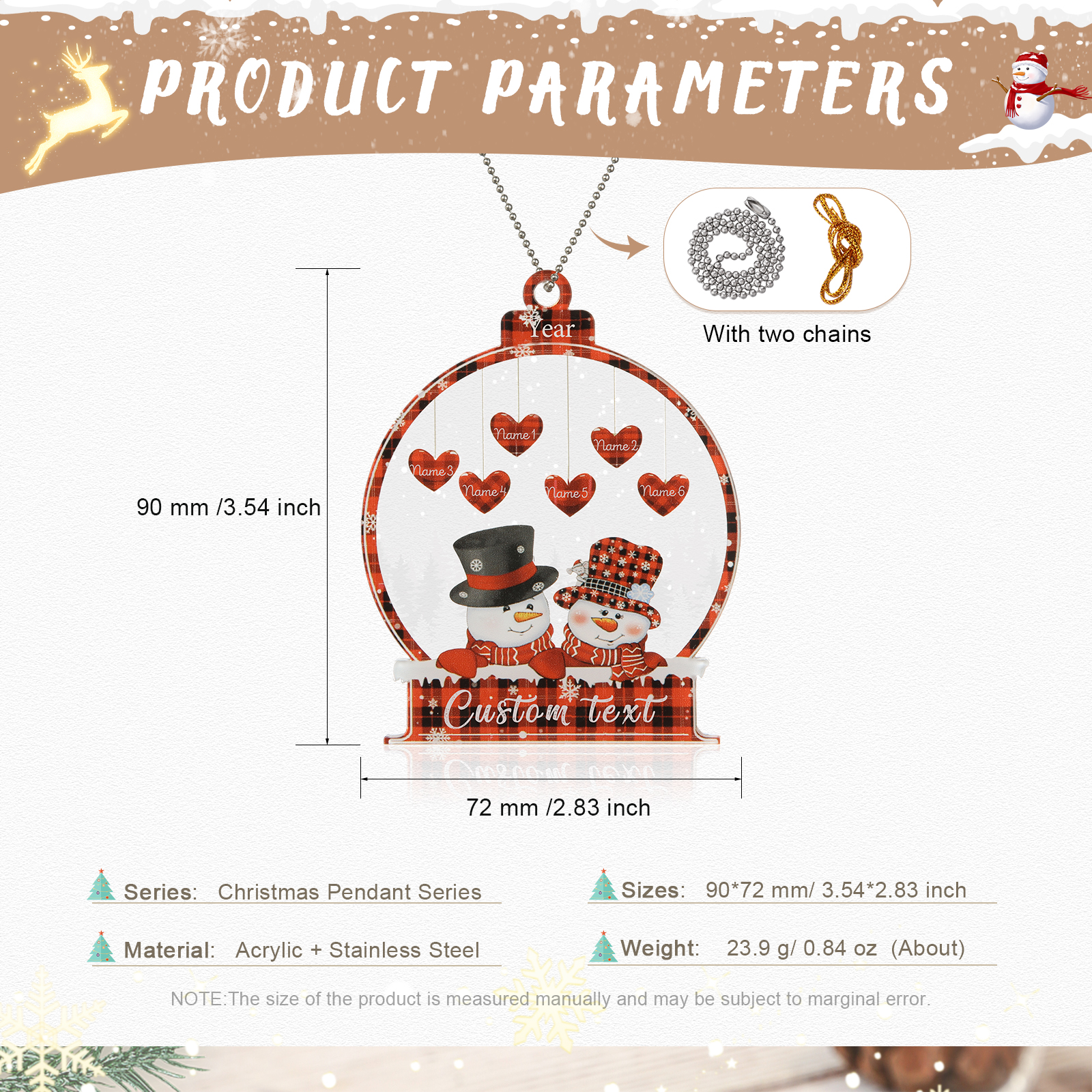 6 Names-Personalised Family Acrylic Christmas Xmas Tree Decoration Ornament-Custom 6 Names And Text Hanging Ornament Gifts For Family