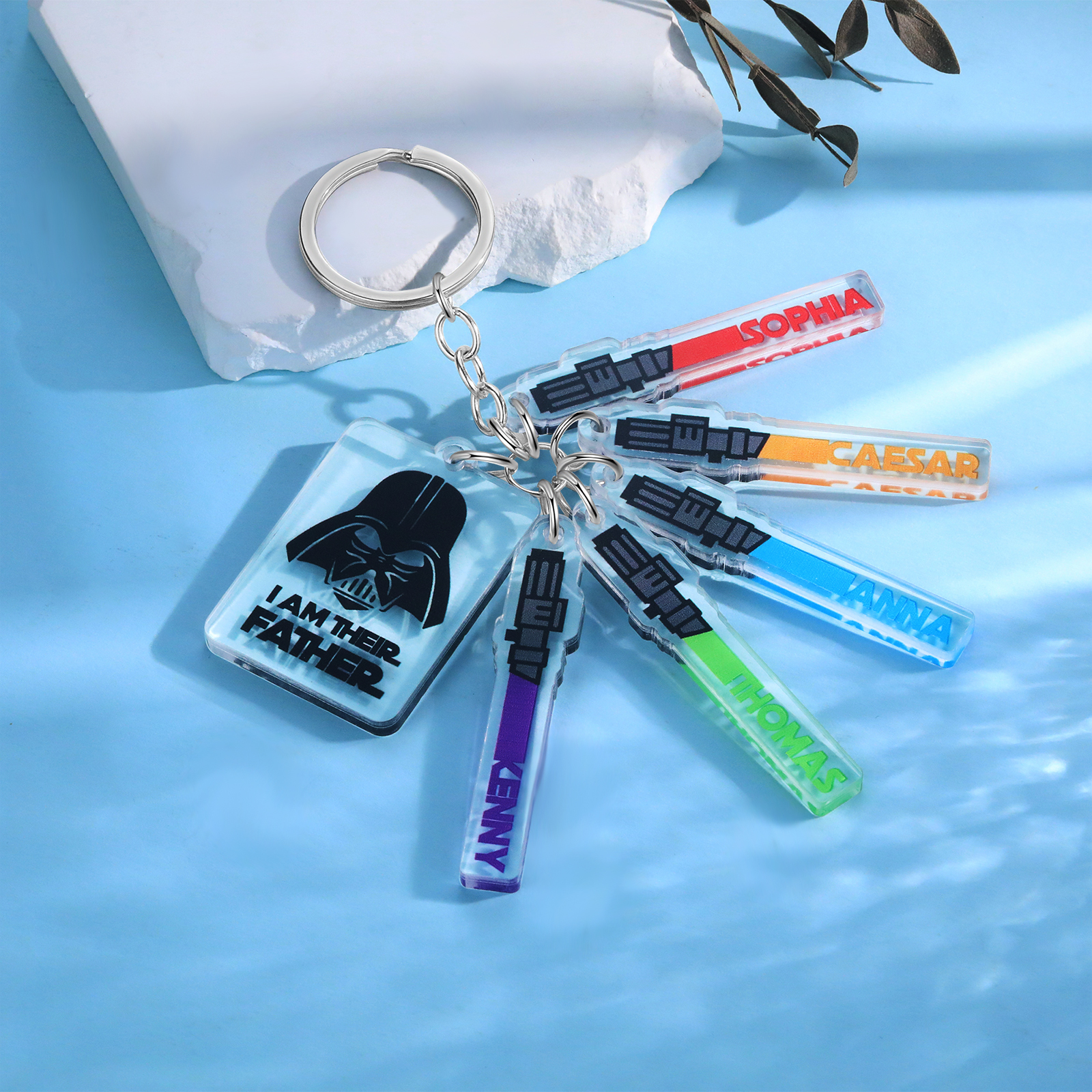 5 Names - Personalised Name Acrylic Star Wars Keyring - I Am Their Father - Gift for Dad