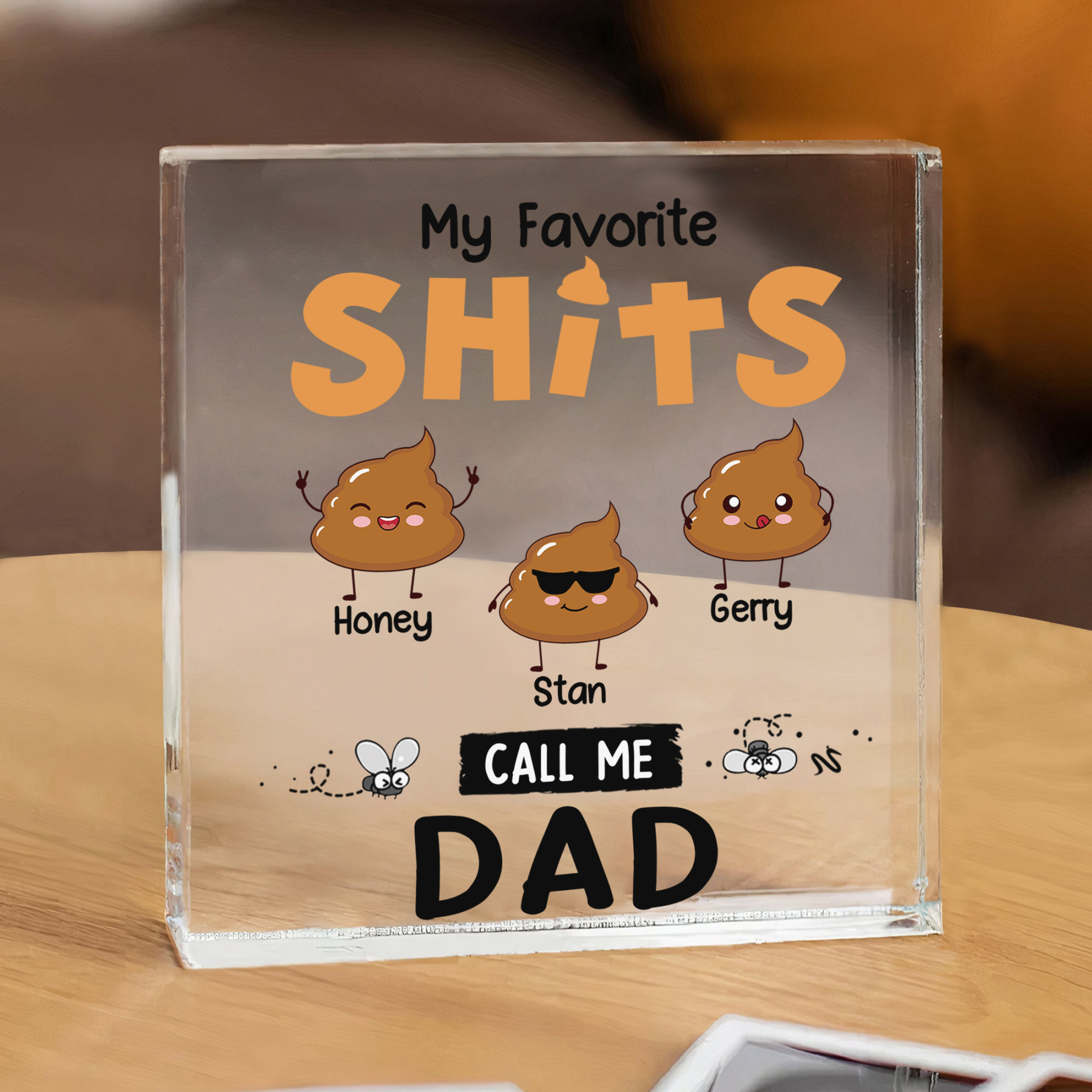 3 Names - Personalised Monster and Shit Style Custom Name Acrylic Ornament Father's Day Gift for Dad